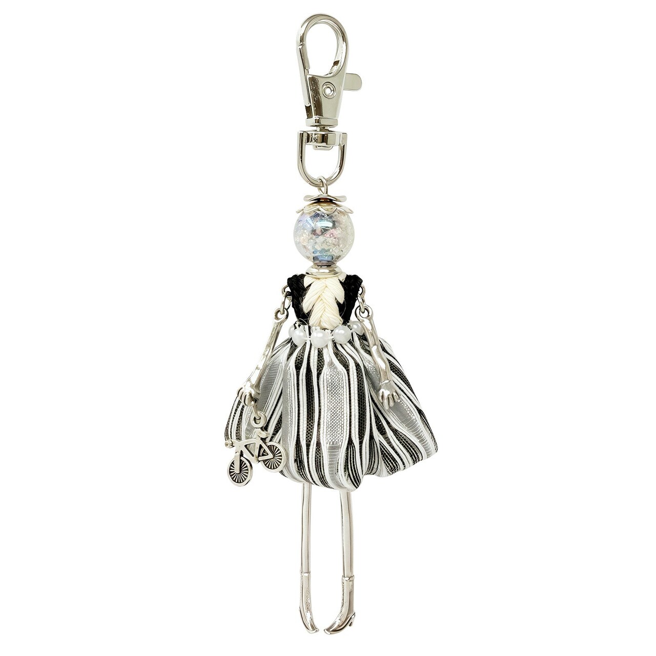 Wrapables Hanging Fashionista Doll Keychain, Crystal Rhinestone Keyring Bag Charm, Black and Gray